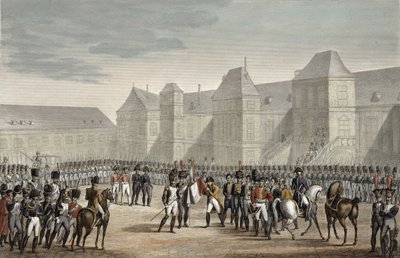 De abdicatie van Napoleon en zijn vertrek uit Fontainebleau naar het eiland Elba, 20 april 1814, gegraveerd door Francois Pigeot door Louis Francois Couche